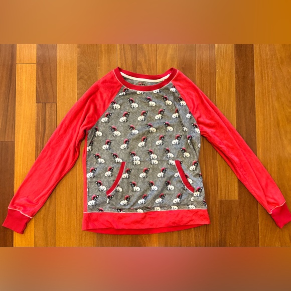 Juniors Red & Grey French Bulldog Christmas Print Pajama Set Top & Bottom Size M - Picture 2 of 6